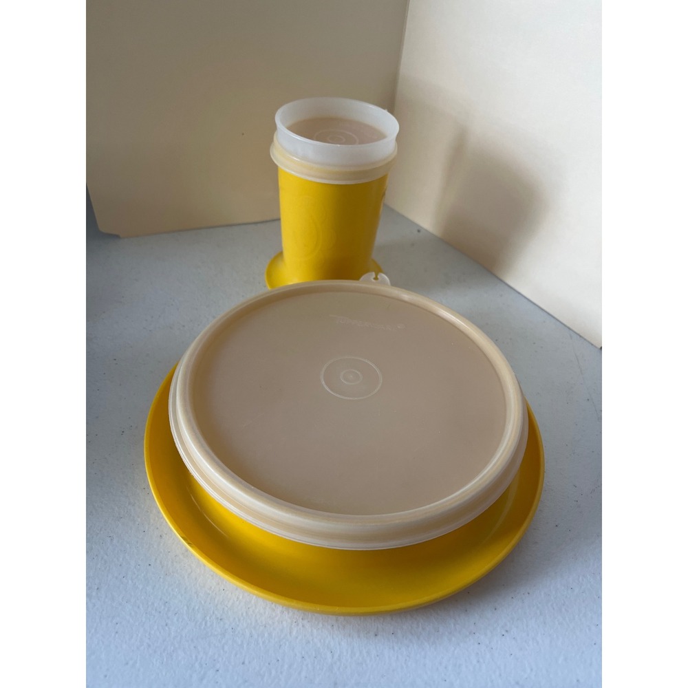 Vintage Tupperware Yellow Toddler Sippy Cup and Suction Bowl Set with Lids